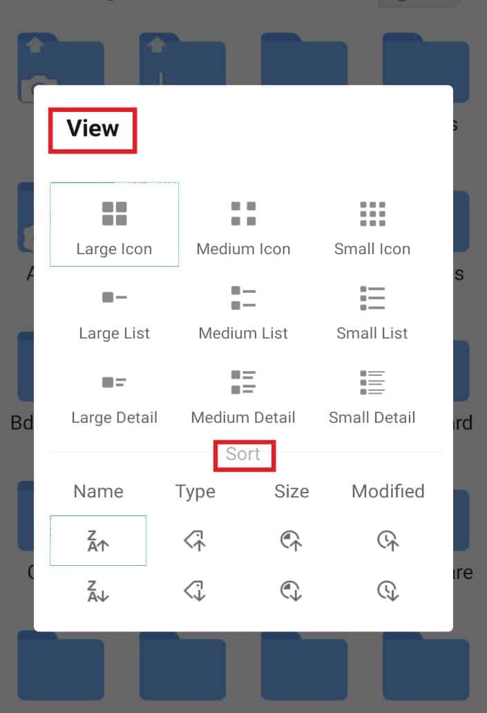 Change view and sort files
