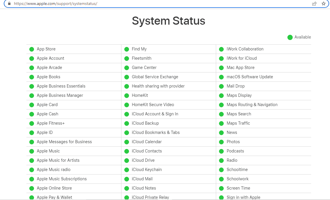 Check Apple Status Page 