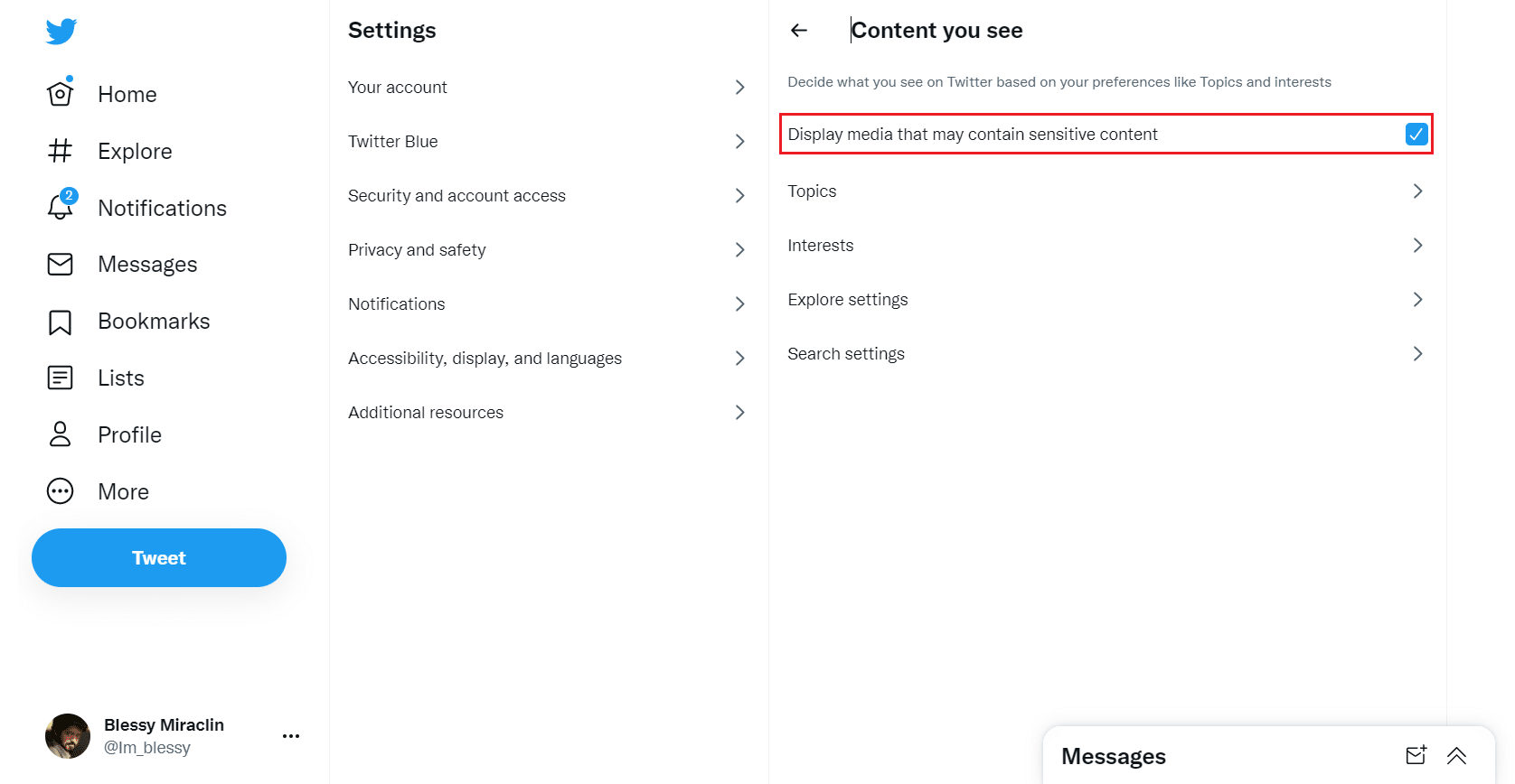 check display media that may contain sensitive content