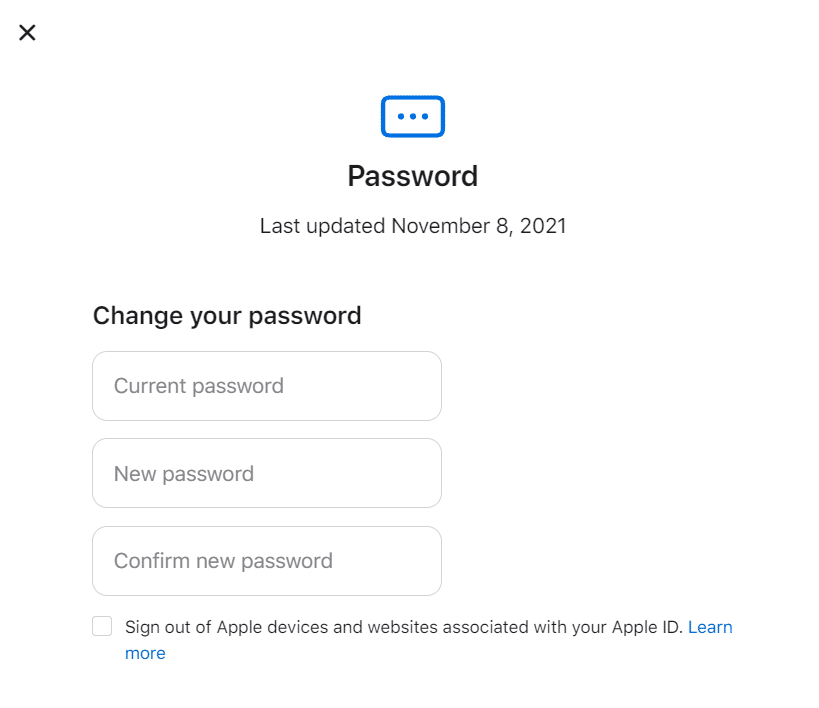 Выберите новый пароль и введите текущий пароль