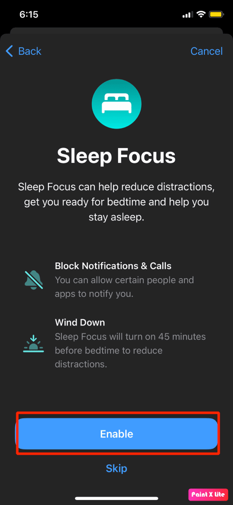 enable option ကိုရွေးပါ။ iPhone တွင် Sleep Mode ကိုဘယ်လိုပိတ်မလဲ။