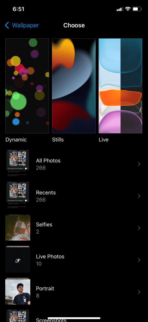 Choose from Dynamic, Still or Live wallpapers or choose from your own photos.