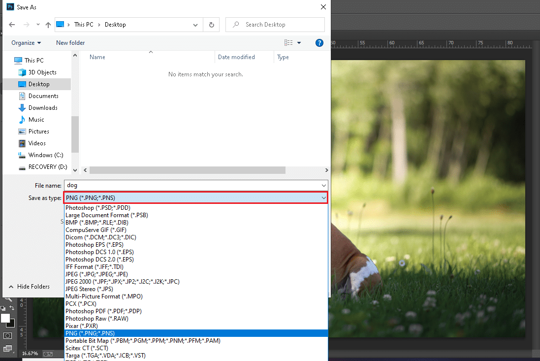 choose Save as type from the drop down menu and rename the file if you want