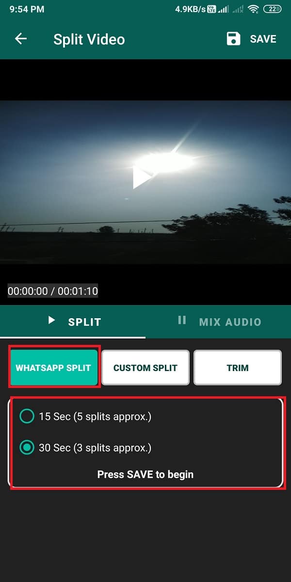 choose the 30 seconds to split the video.  | How To Post Or Upload Long Video On Whatsapp Status?