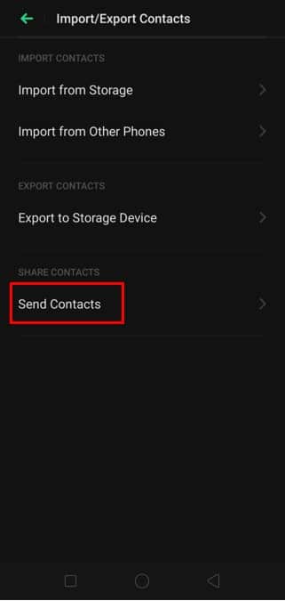 choose the Send Contacts option.