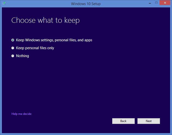 wybierz, co chcesz zachować w systemie Windows 10