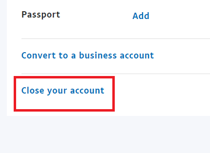 Cick on the Close your account button on the left side. 