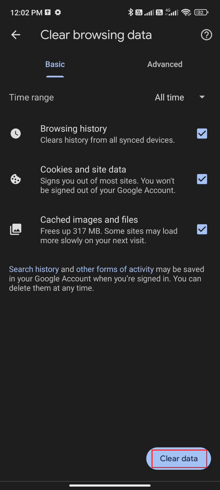Clear Browser Cache on Android
