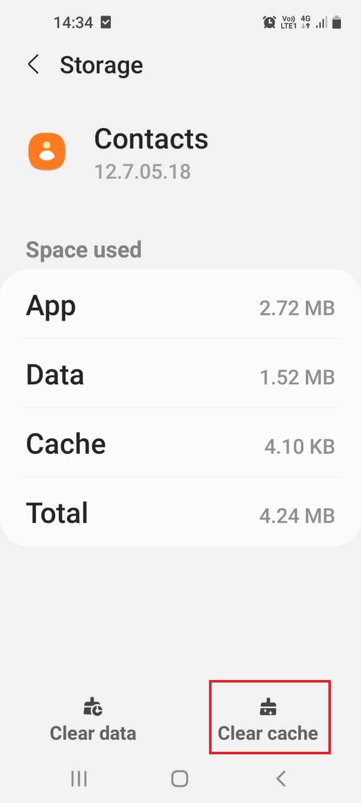 clear cache contacts storage