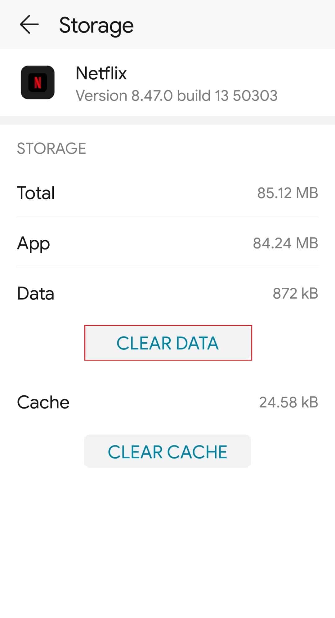 clear data on Netflix App
