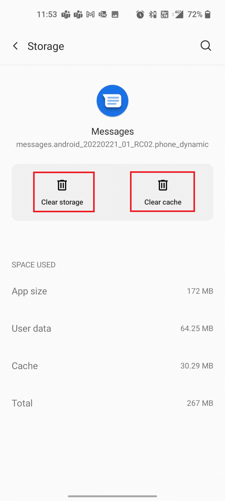 Clear storage and Clear cache options