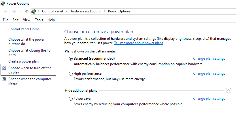 click Choose when to turn off the display | Fix Windows 10 Sleeps after few minutes of Inactivity