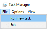 smelltu á File og síðan Keyra nýtt verkefni í Task Manager