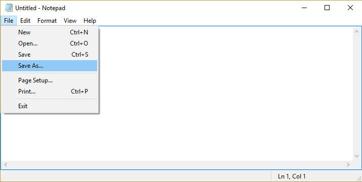 click File then select Save as in notepad