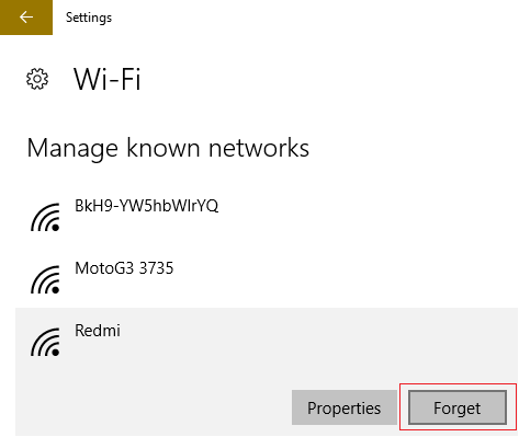 click Forgot network on the one Windows 10 won't remember the password