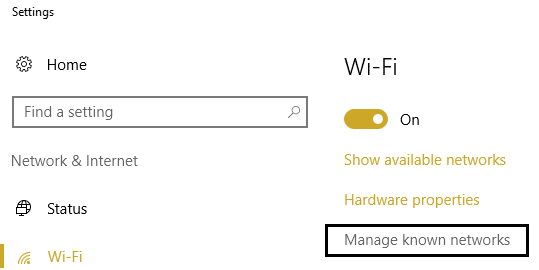 click Manage Known networks in WiFi settings | Fix Wireless Router Keeps Dropping