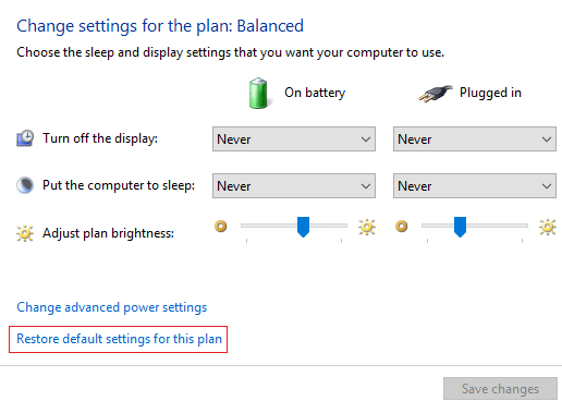 click Restore default settings for this plan