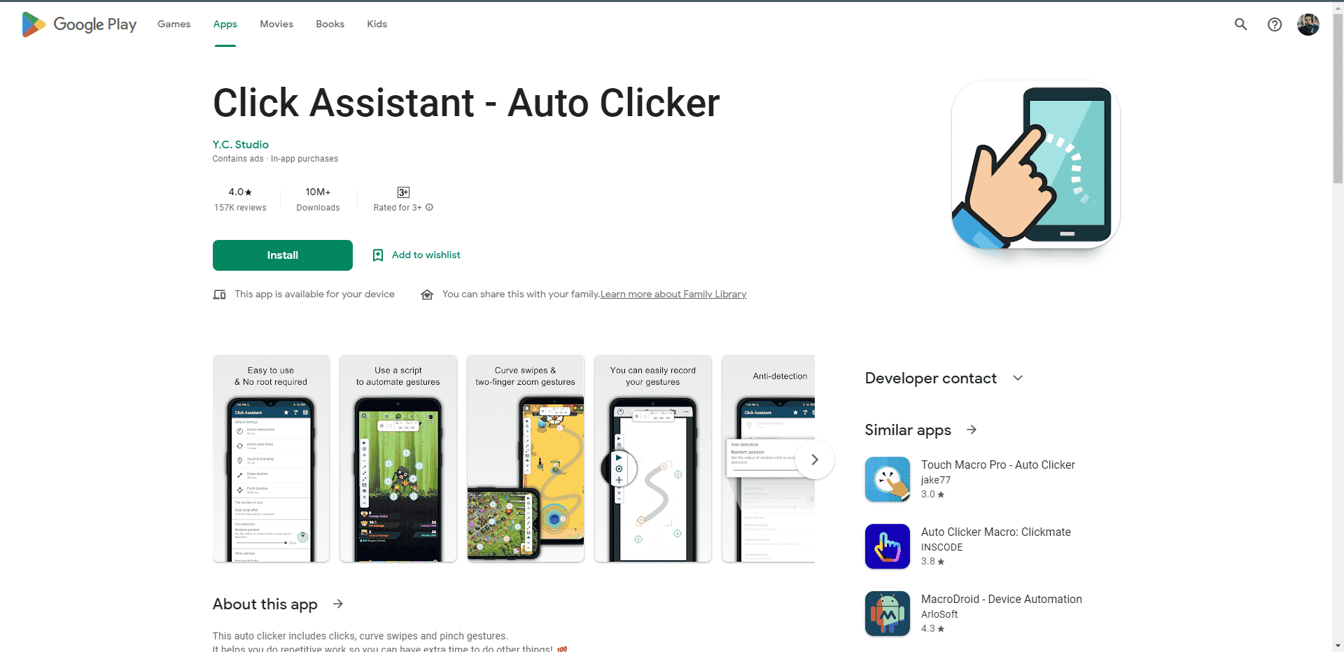Click Assistant Play Store webpage. Best Auto-clicker Apps for Android Games