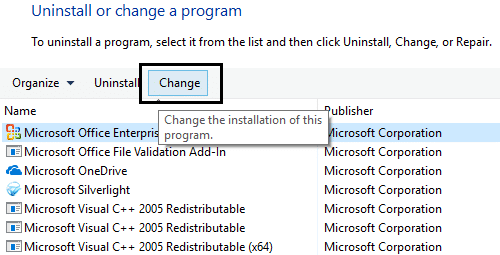 click change on microsoft office 365