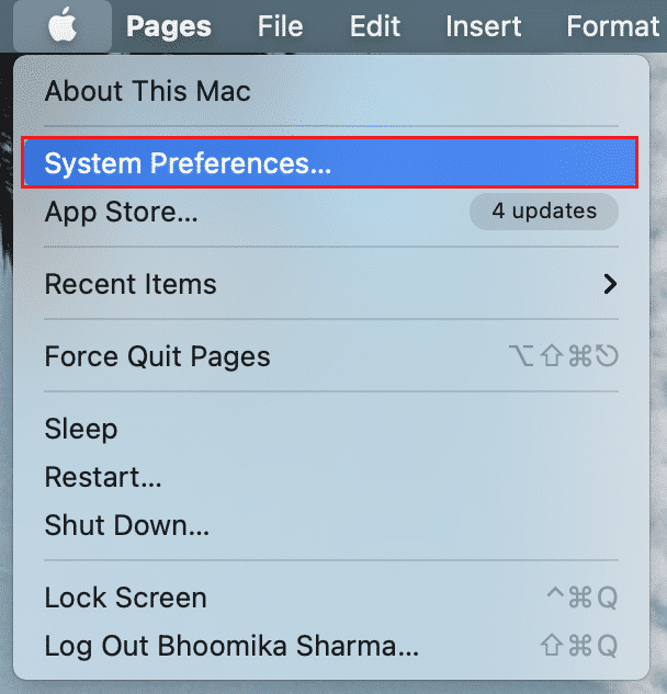 cliccate nantu à Preferenze di Sistema in u MacBook