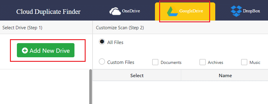 click on add new drive in cloud duplicate finder
