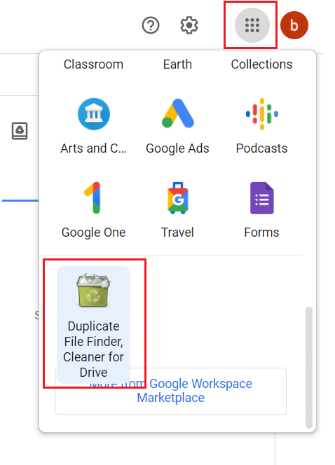 click on apps icon and select duplicate files finder app in the google drive