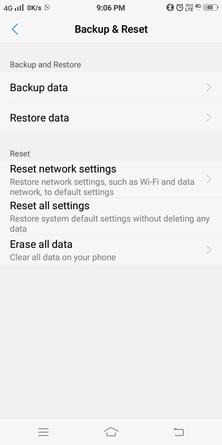 Click on Backup & Reset | Fix Android Wi-Fi Authentication Error