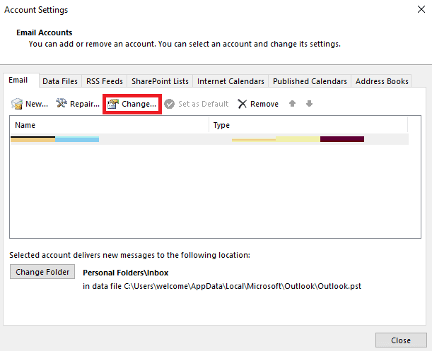 click on Change. Fix Outlook AutoComplete Not Working Correctly