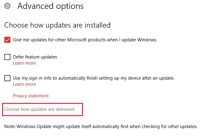 click on choose how updates are delivered | High CPU and Disk usage Windows 10