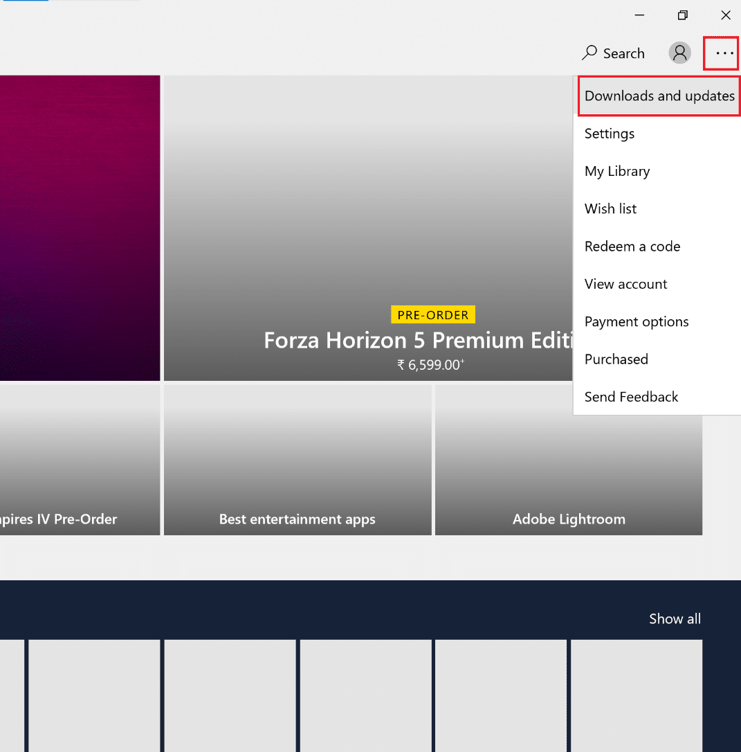 click on downloads and updates in Store. How to Fix Hulu Token Error 5