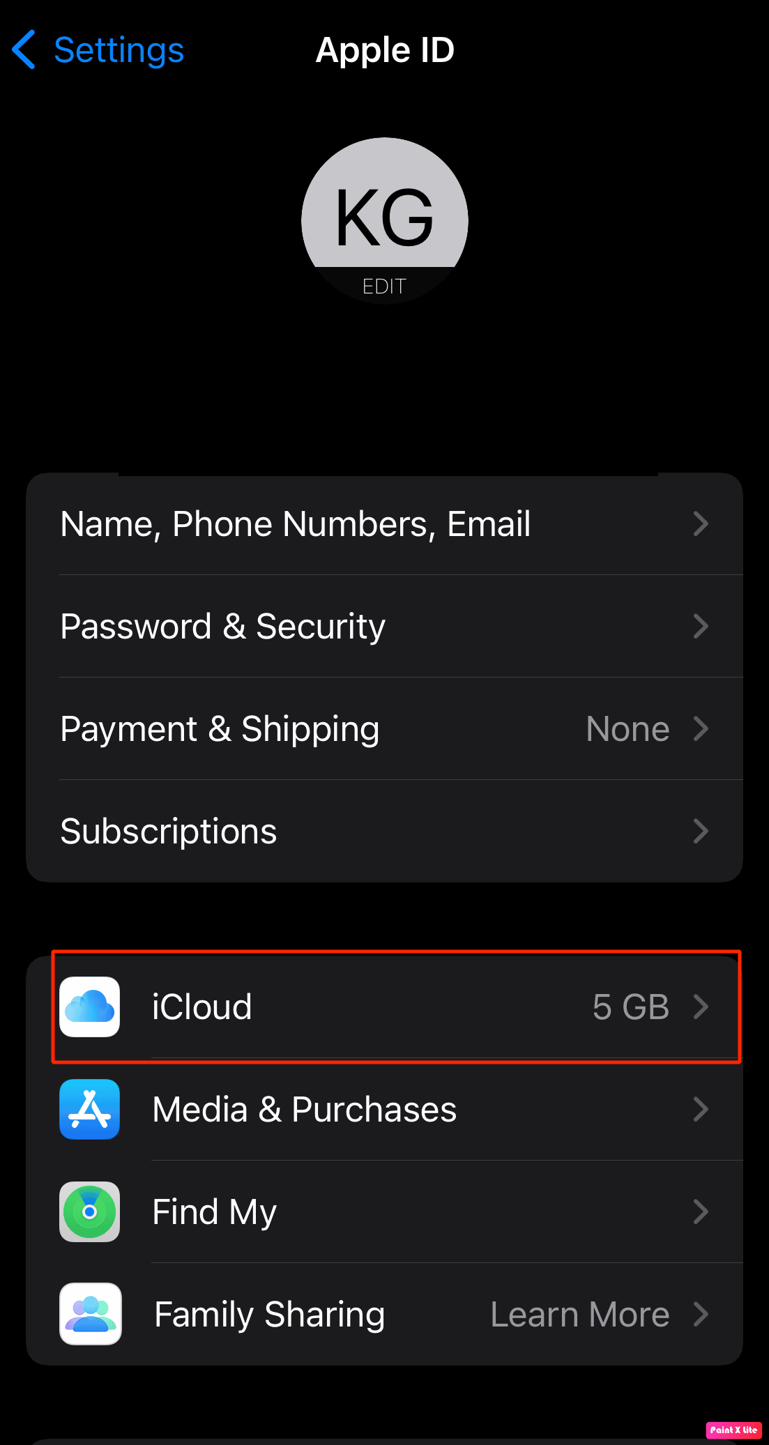 cliquez sur l'icône iCloud