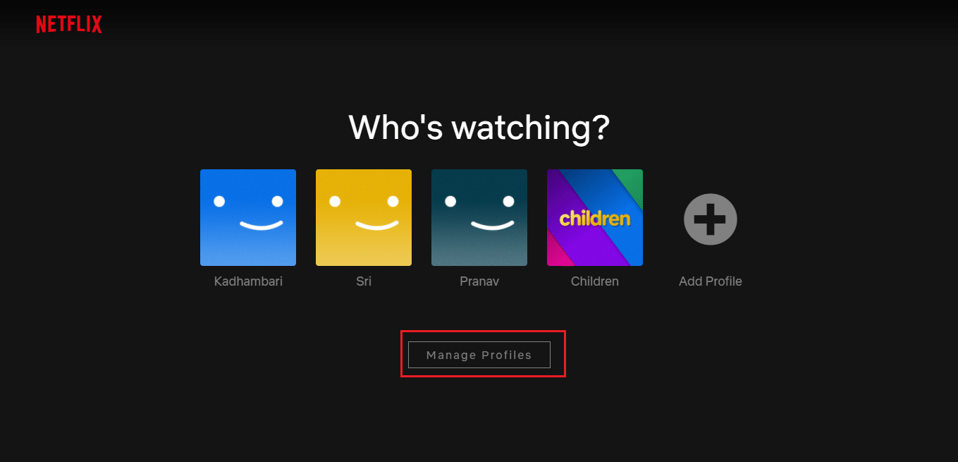 Click on Manage Profiles on the homepage | How Many People Can Watch Netflix at a Time