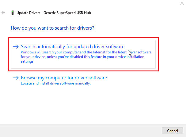click on search automatically for updated driver software to let windows search an appropriate driver