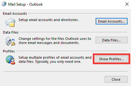คลิกที่แสดงโปรไฟล์ 14 วิธีในการแก้ไขข้อผิดพลาดการเชื่อมต่อ Outlook