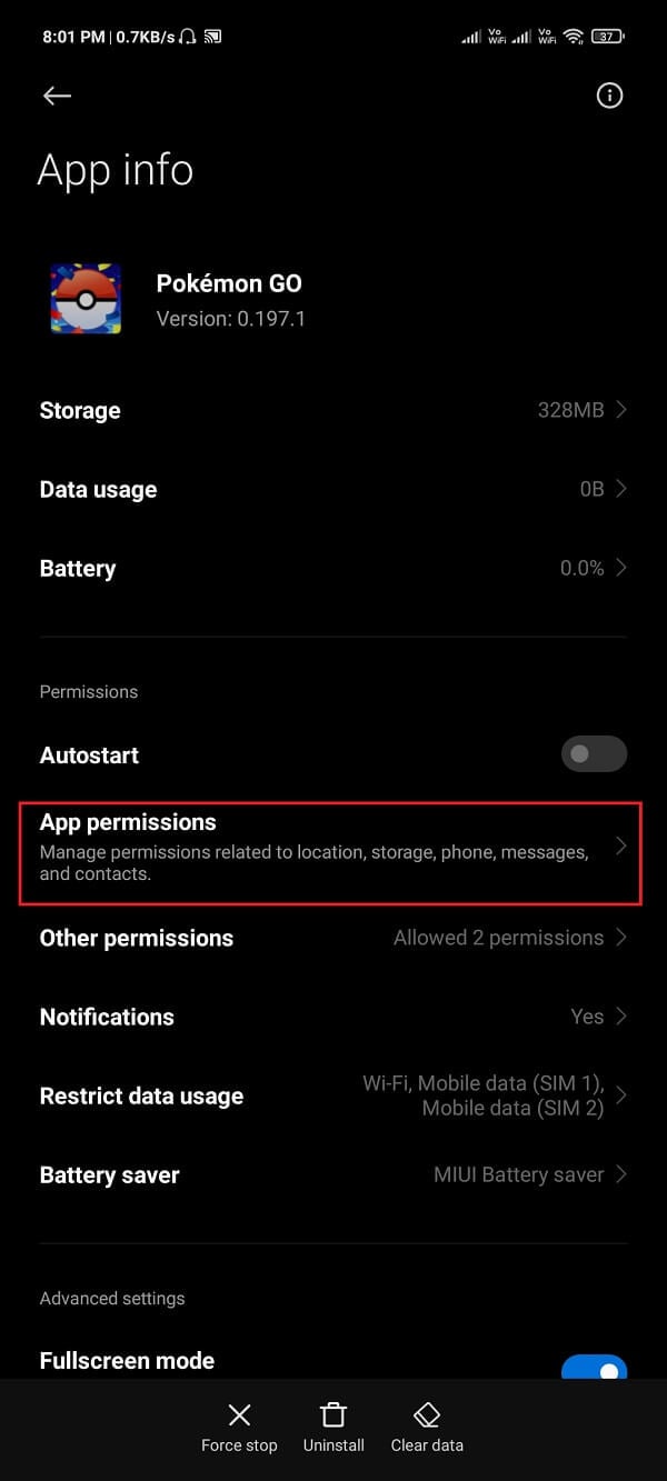 click on the App Permissions option.