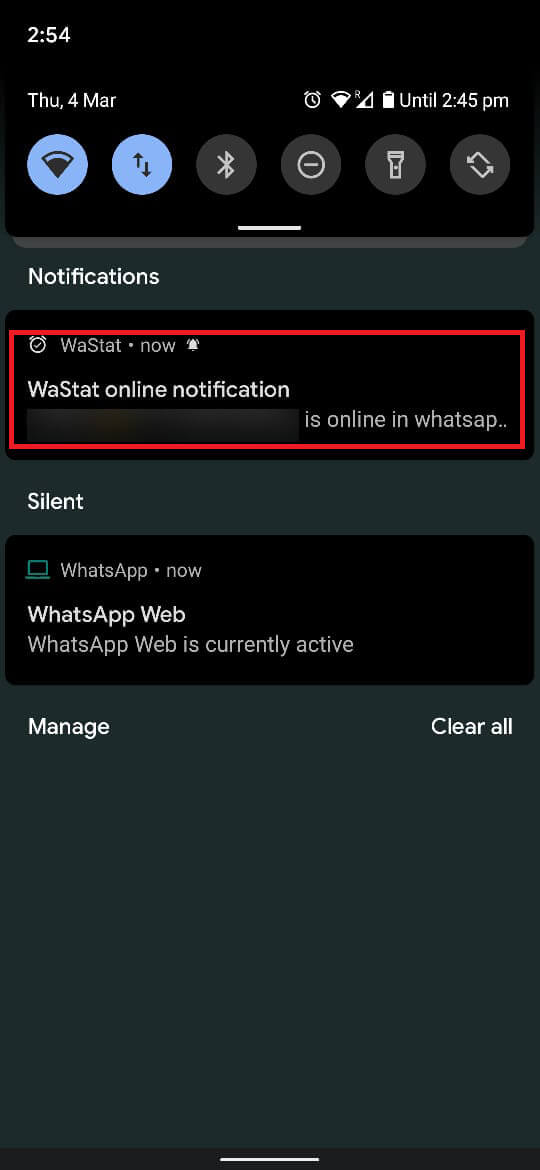 click on the bell icon on the right to check if someone is online | How to Check if someone is Online on Whatsapp without going Online