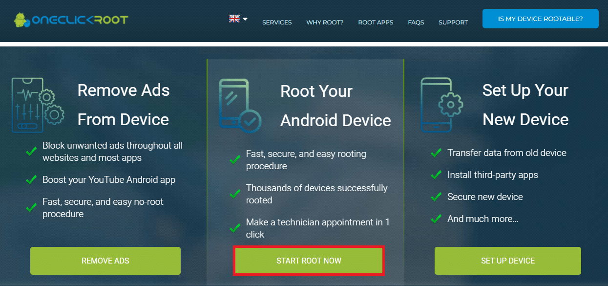 click on the button START ROOT NOW for downloading the app for the selected device