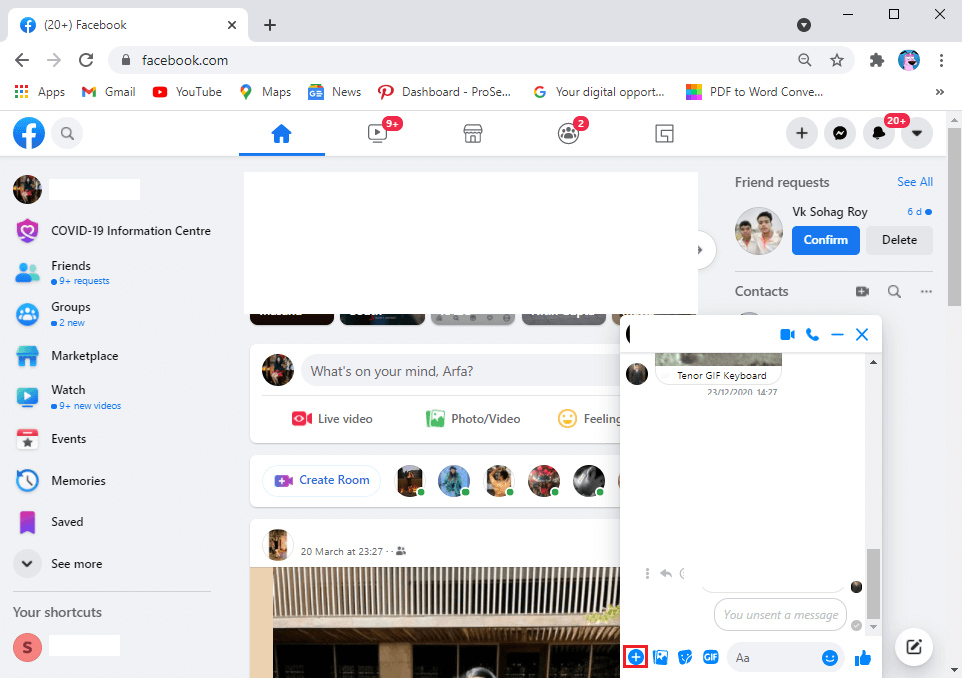 click on the plus icon from the bottom-left of the chat window | How to Send Music on Facebook Messenger