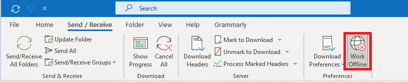 haga clic en el botón Trabajar sin conexión para desactivar la función. 14 formas de reparar el error de desconexión de Outlook