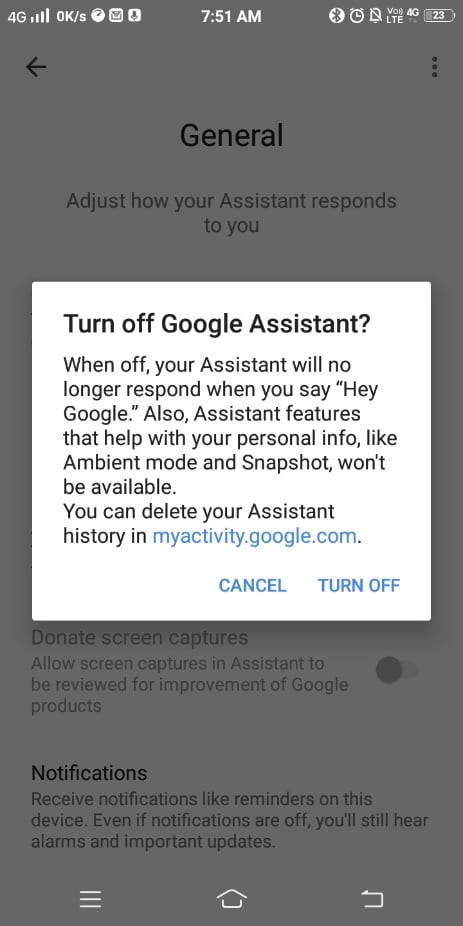Click on TURN OFF. How to Turn Off OK Google