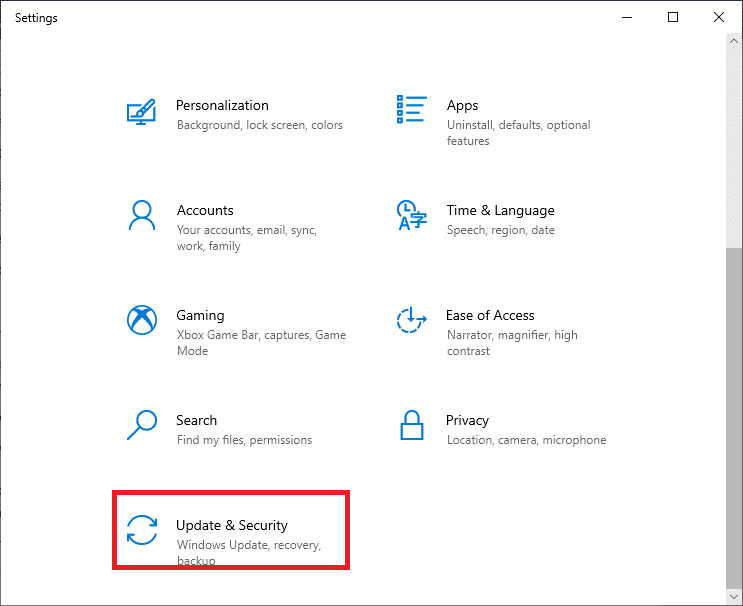 Click on Update & Security in the Settings