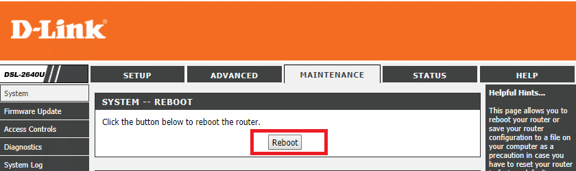 click reboot in order to Fix ERR INTERNET DISCONNECTED Error in Chrome