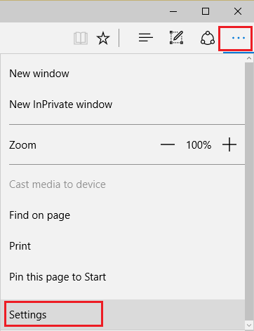 click three dots and then click settings in Microsoft edge | Disable SmartScreen Filter in Windows 10