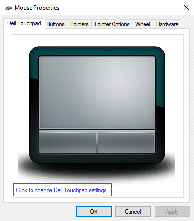 click to change Dell Touchpad settings