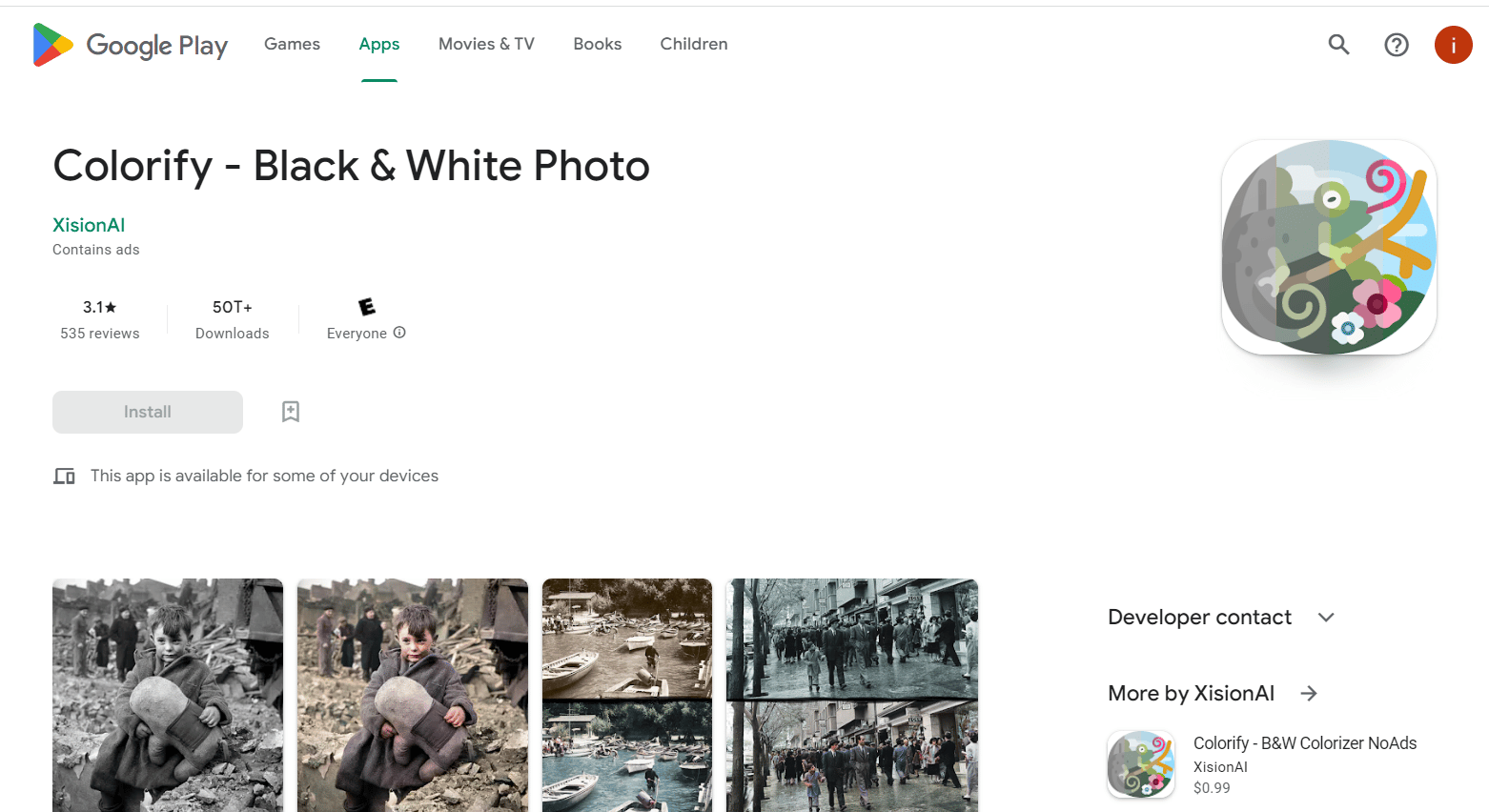 Colorify – Sort/hvid foto | Bedste app til at gendanne gamle fotos på Android