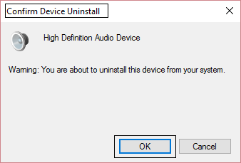 confirm device uninstall | Fix No sound from headphone in Windows 10