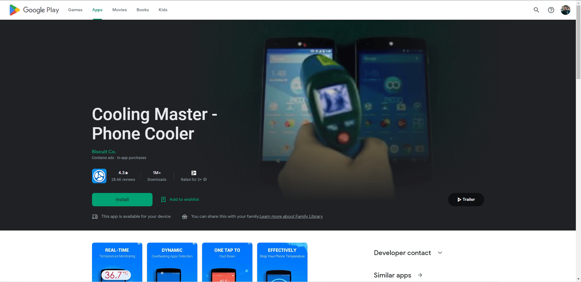 Cooling Master Phone Cooler playstore webpage 