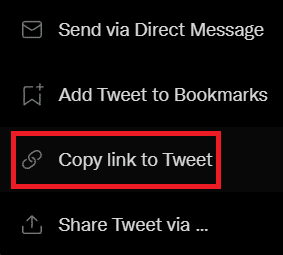 Copy link to tweet option in share menu