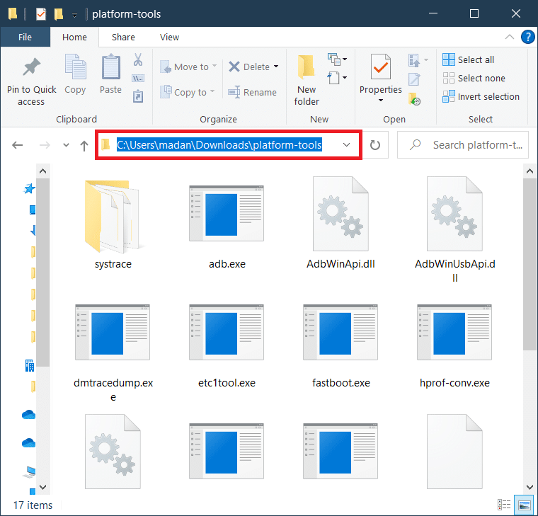 Copy the file path from the address bar in the file explorer