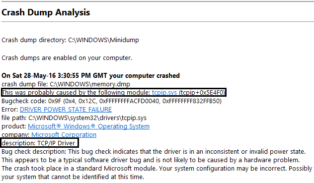 crash dump analysis driver power state failure error